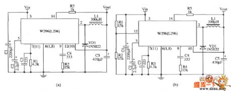 Application circuit diagram of W296 with reset functions