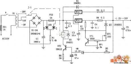 LM317 adaptive adjustable regulated voltage supply circuit diagram