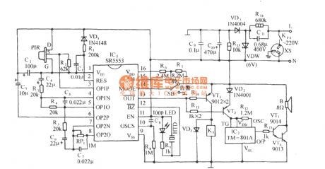 Infrared sensor music socket circuit diagram with SR5553