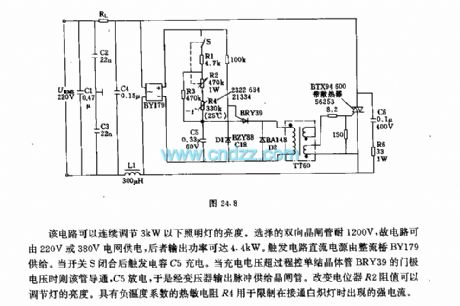 Lighting dimmer using thyristor AC power