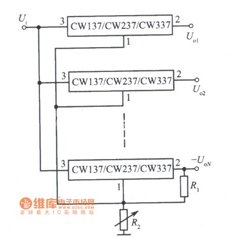 Multiple centralized controlling adjustable integrated voltage regulator circuit