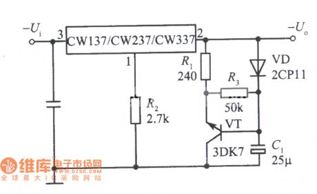 Slow-start integrated voltage regulator circuit composed of CW137
