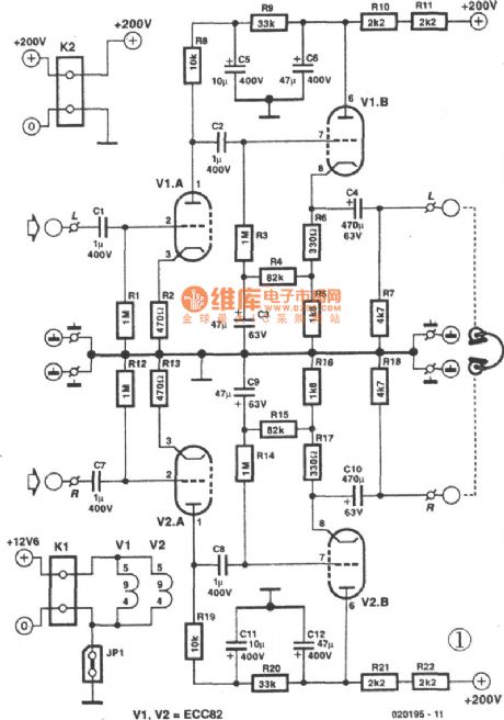 ECC822 Tube OTL headphone amplifier circuit diagram