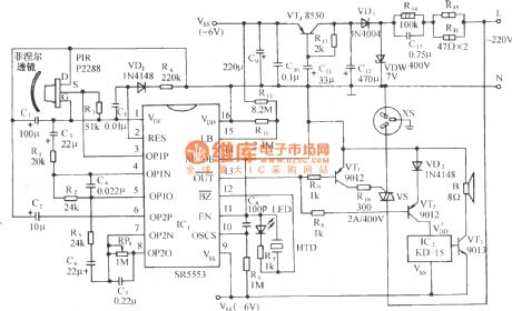 Infrared sensing automatic startup control circuit diagram with SR5553