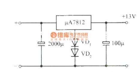 13V stabilized voltage supply composed of μ7812