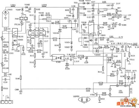 MAG Long 796FDⅡtype color display switching power supply (UC3842) circuit diagram