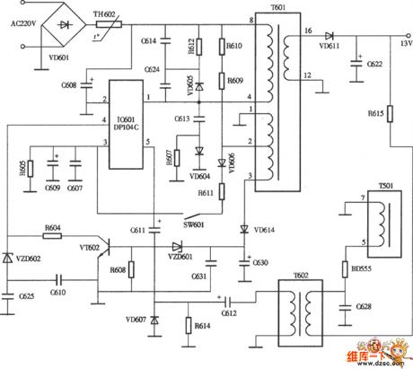 Samsung SAMSANG5508/7508 type color display switching power supply (DPl04P) circuit diagram