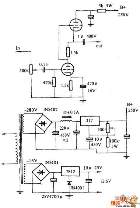 6N10 SRPP preamplifier circuit diagram
