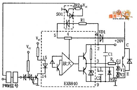 Integrated drive circuit diagram with functions of over current testing, protection and soft shutdown