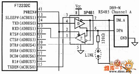 Conversion circuit diagram of FT2232C and RS-485