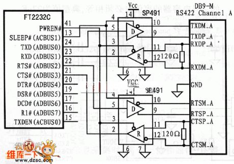 Conversion circuit diagram of FT2232C and RS-422