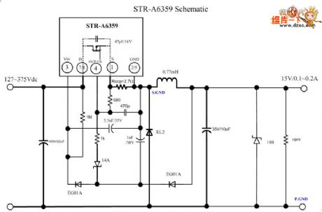 Composed of STR-A6359 step-down application circuit diagram