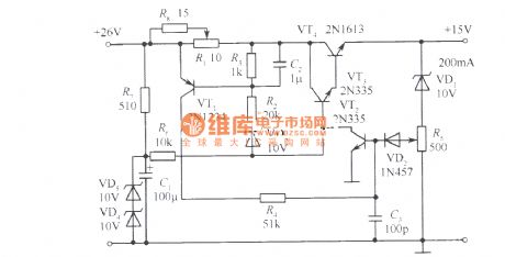 Protective current adjustable 15V stabilied voltage supply