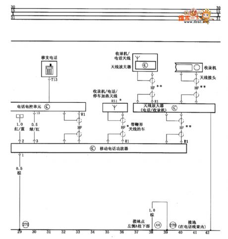 Audi A6 saloon car mobile telephone circuit diagram(continuous figure)