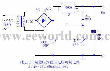 Fixed triple pin regulator output voltage adjustable circuit