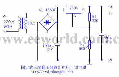 Fixed triple pin regulator output voltage adjustable circuit