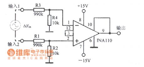 High common-mode voltage differential amplifier circuit diagram