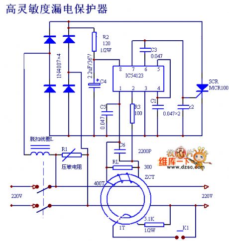 High sensitivity leakage protector circuit diagram