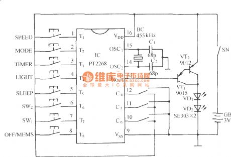 Using PT2128/PT2268 function remote control fan circuit diagram