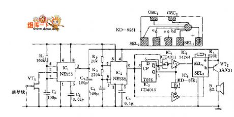 Two functions four tones cycling burglar alarm circuit diagram