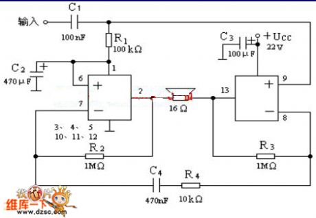 Bridge structure single amplifier circuit diagram