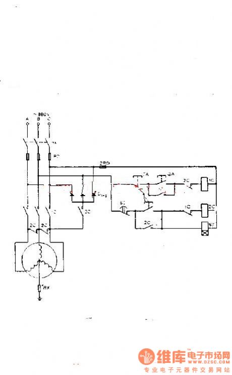 Motor control circuit diagram braked by three-phase half-wave rectifier