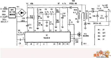 TD4919 switch regulator power supply circuit diagram composed of switching power supply IC