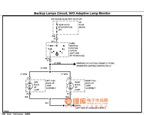 Buick reversing light circuit diagram( without light dimming control)