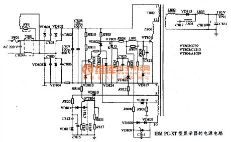 The power supply circuit diagram of IBM PC-XT type display