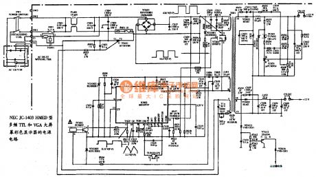 The power supply circuit diagram of NEC JC-1403HMED type multiple frequency TTL and VGA large screen color display