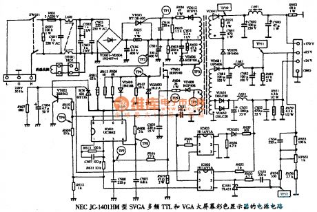 The power supply circuit diagram of NEC JC-140HM type multiple frequency TTL and VGA large screen color display