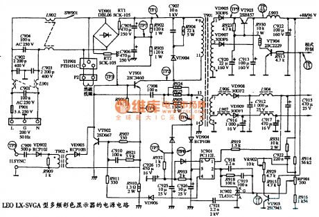 The power supply circuit diagram of LEO LX-SVGA type multiple frequency color display