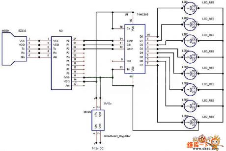 SCM control 74HC595 drive LED circuit diagram