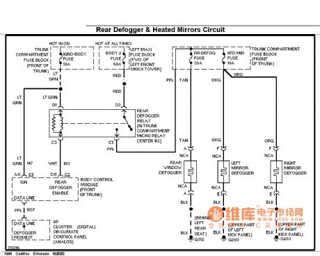 Cadillac rear defogger and heated mirrors circuit