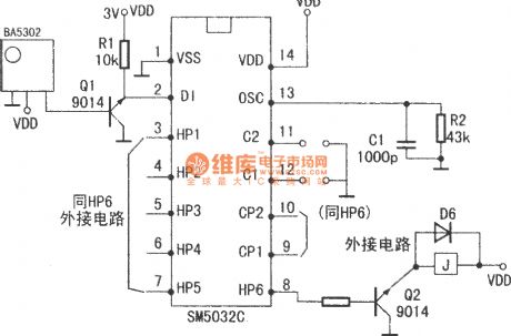 8 Channels infrared remote control IC BA5104/SM5032C circuit diagram