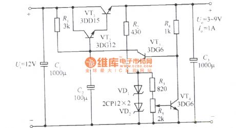 3～9V adjustable regulated power supply circuit with 1 sampling ratio