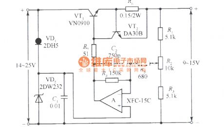 15V VMOS transistor stabilized voltage supply circuit