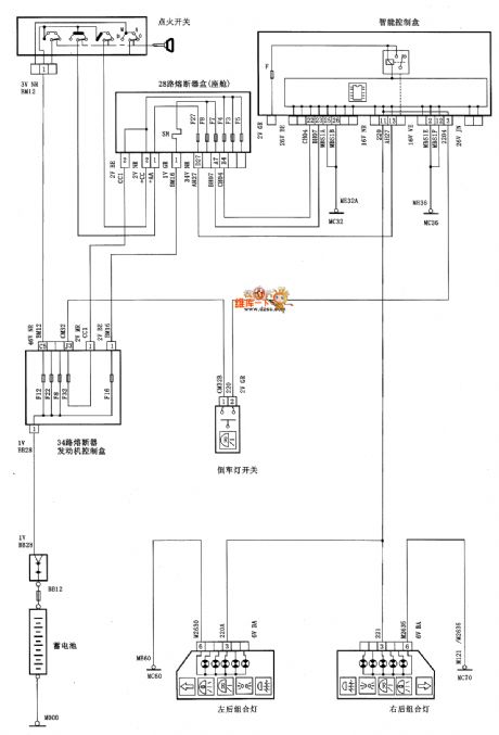 Dongfeng Citroen Picasso(2.0L) saloon car reversing light circuit diagram