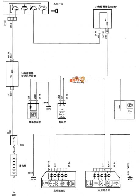 Dongfeng Citroen Picasso(2.0L) saloon car stoplight circuit diagram