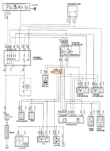Dongfeng Citroen Picasso(2.0L) saloon car cooling system(with air condition) circuit diagram