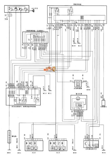 XSARA saloon car electric heating rear air window and electric heating rearview mirror circuit diagram