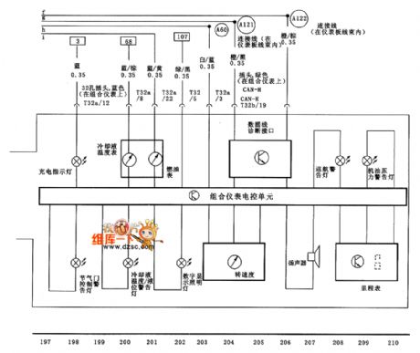 VW Passat various instrument and engine oil pressure warning lamp circuit diagram
