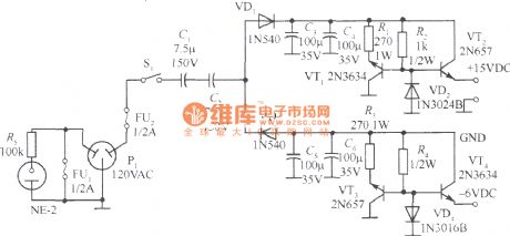 15V 6V two way stabilized voltage supply circuit