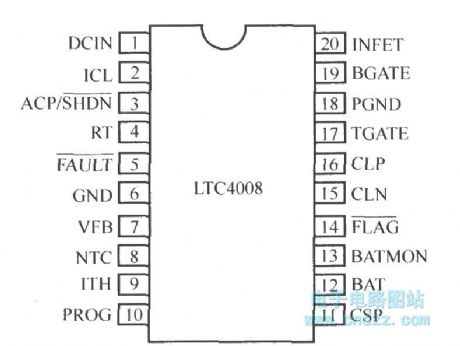 LTC4008 internal structure and external component connection diagram