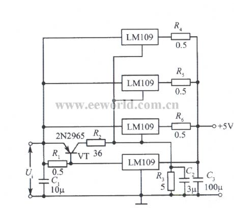 Parallel regulated power supply composed of LM109