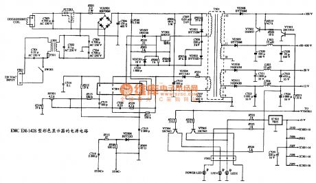 The power supply circuit diagram of EMC EM-1428 type color dispaly