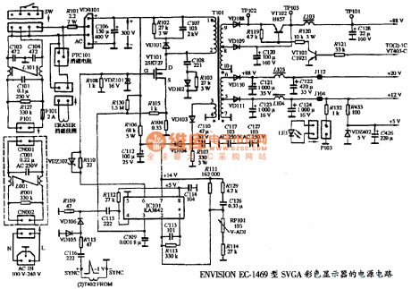 The power supply circuit diagram of ENVISION EC-1469 type SVGA color display