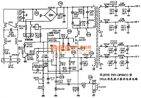 The power supply circuit diagram of FUJITSU FMV-DPS84Y2 SGVA color dispaly
