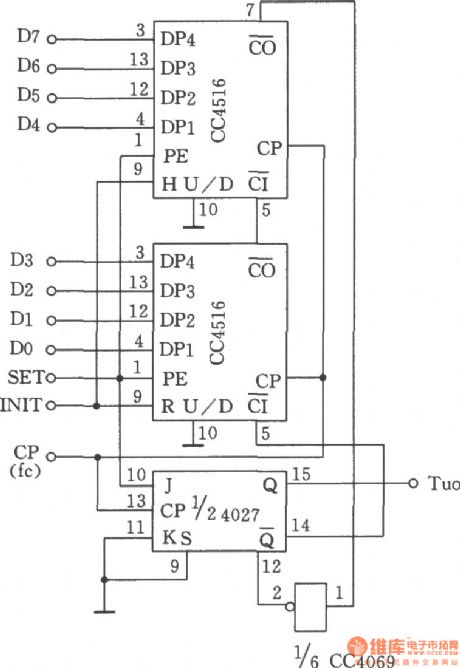 Pulse width controllable pulse generator composed of CC4516
