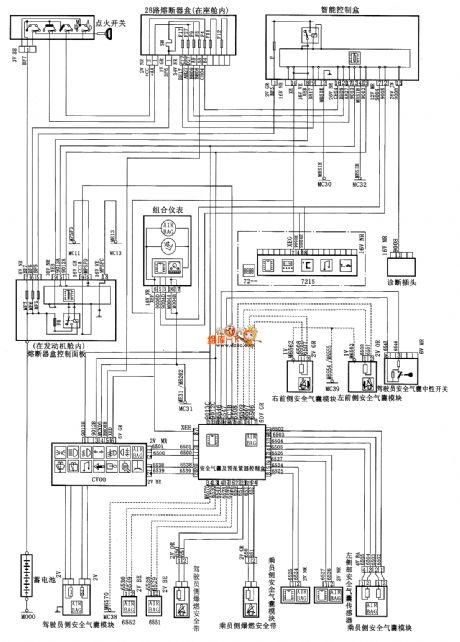 XSARA saloon car supplementary restraint system and pre-tensioner seatbelt circuit diagram
